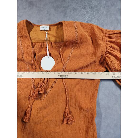 Storia Peasant Shift Dress Size Small Burnt Orange Tunic Shift Bell Sleeve New - Picture 9 of 12